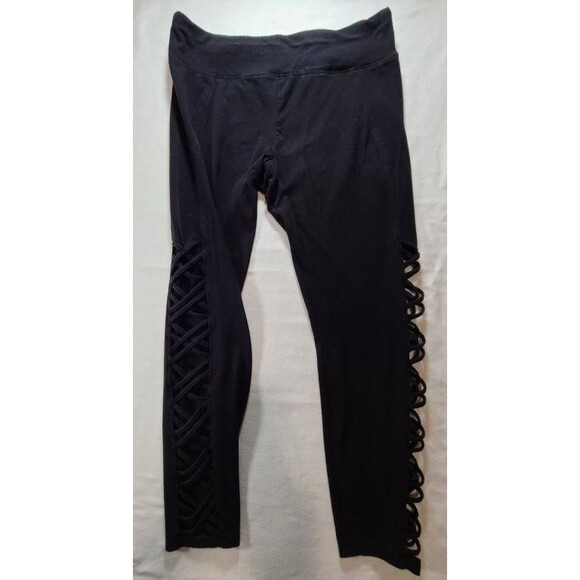 Betsey Johnson Black Leggings L | Crisscross Cutout Stretch Athleisure Pants - Picture 2 of 7